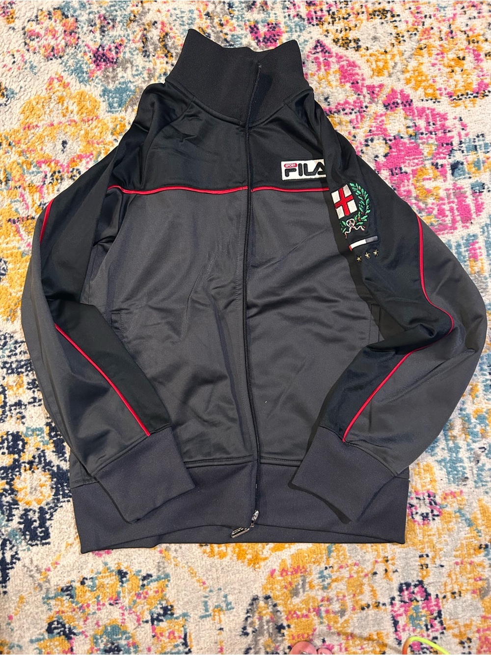 Fila Boys Black Bomber Jacket with Red Piping